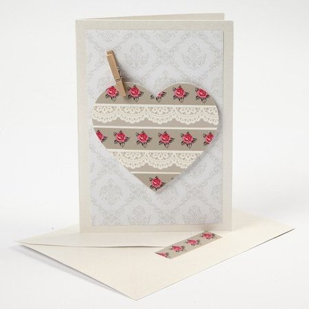 KARTEN und Zubehör / Cards 10 perlemor kort og kuverter, kort str 10,5x15 cm, creme