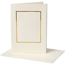 10 Passepartout kaarten, card formaat 10,5x15 cm, off-white, rechthoekig model met gouden rand