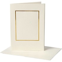 10 cartes Passepartout, taille de la carte 10,5x15 cm, blanc cassé, coupe rectangulaire avec bord doré