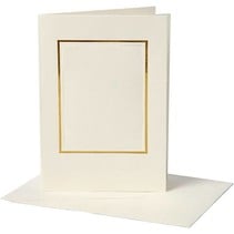 10 Passepartout kaarten, card formaat 10,5x15 cm, off-white, rechthoekig model met gouden rand