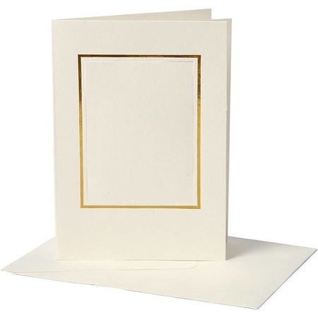 KARTEN und Zubehör / Cards 10 cartes Passepartout, taille de la carte 10,5x15 cm, blanc cassé, coupe rectangulaire avec bord doré