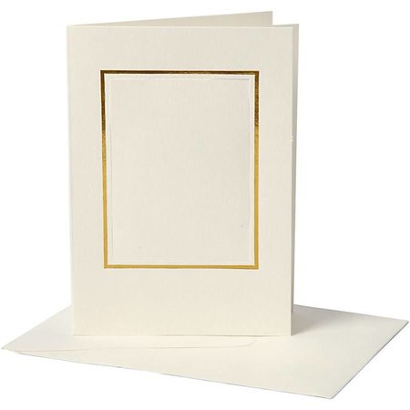 KARTEN und Zubehör / Cards 10 Passepartoutkarten , Kartengröße 10,5x15 cm, off-white, rechteckiger Ausschnitt mit Goldkante