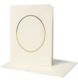 KARTEN und Zubehör / Cards 10 Passepartoutkarte, Kartengröße 10,5x15 cm, off-white, ovaler Ausschnitt mit Goldkante