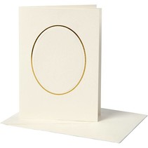 10 Passepartout kaart, kaartformaat 10,5x15 cm, off-white, bateau hals met gouden rand