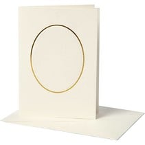 10 Passepartoutkarte, Kartengröße 10,5x15 cm, off-white, ovaler Ausschnitt mit Goldkante