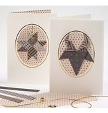 KARTEN und Zubehör / Cards 10 Passepartout card, card size 10,5x15 cm, off-white, bateau neckline with gold edge