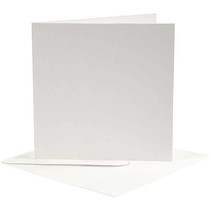 10 cartes et enveloppes, format carte 12,5x12,5 cm, blanc cassé