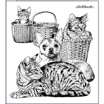 gato y perro, sello alrededor de 9 x 10 cm