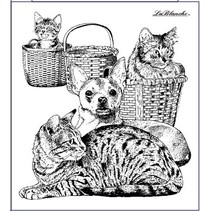 gato y perro, sello alrededor de 9 x 10 cm