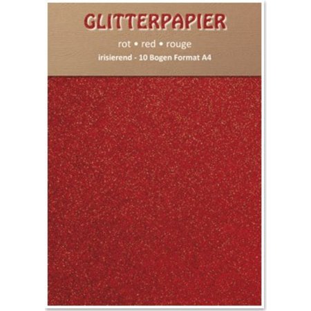 DESIGNER BLÖCKE  / DESIGNER PAPER Glitter iridescent paper, format A4, 150 g / sqm, red