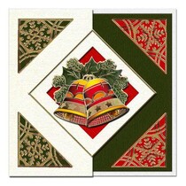 A set of 5 cards and envelopes in Christmas green, red or cream