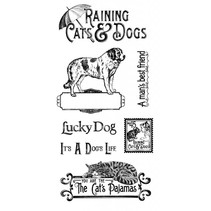 Sello de goma, lloviendo gatos y perros