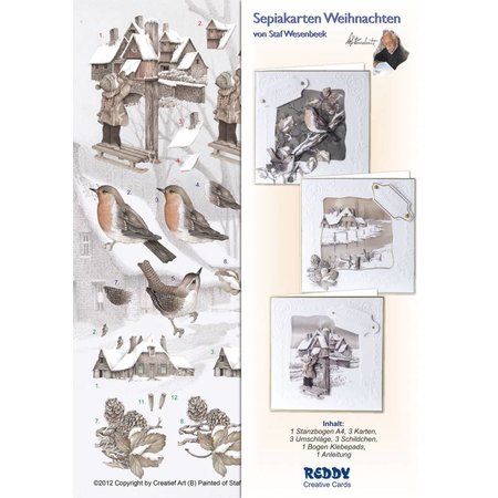 BASTELSETS / CRAFT KITS: Sepia Cartões de Natal Craft Kit Staf Wesenbeek quadr. Mailbox, Robin