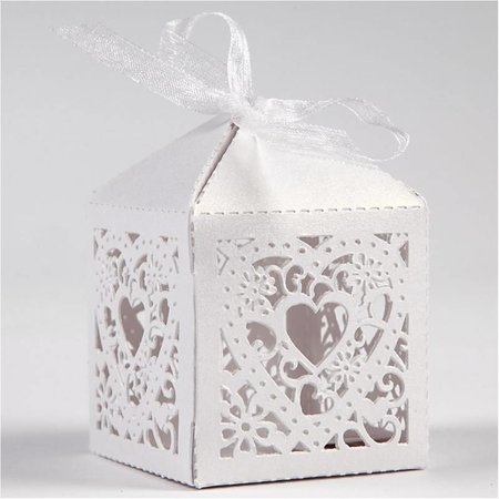Dekoration Schachtel Gestalten / Boxe ... 12 Dekorative Box, 5,3x5,3 cm, hvit, med hjertet