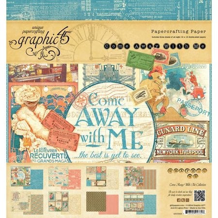 Graphic 45 Designers bloco 20 x 20cm, de 45 Graphic "Come Away With Me"