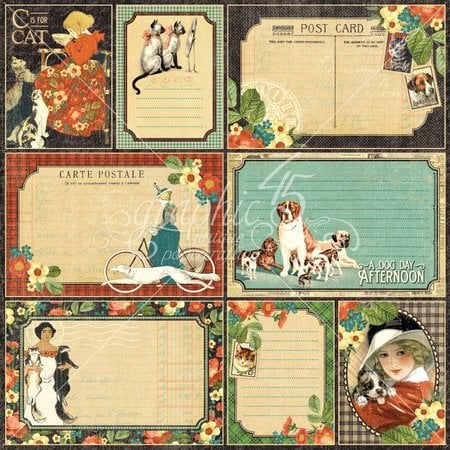 Graphic 45 Designer Carta "Amico Raining Cats and Dogs -Quattro-Legged", 30,5 x 30,5 centimetri