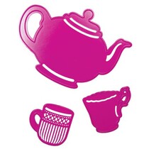 Stamping and embossing stencil, large teapot, cup