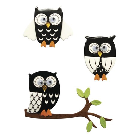 Embellishments / Verzierungen Autocollant 3D: Owl noir, avec point de colle, 3 pièces