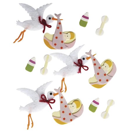 Embellishments / Verzierungen 3D Decoratieve Stickers: baby ooievaar met lijm stip, 12 stuk