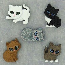 Button, Kitten Kaboodle, 17 x 22-23 x 21 mm, 5 stk, farverige.