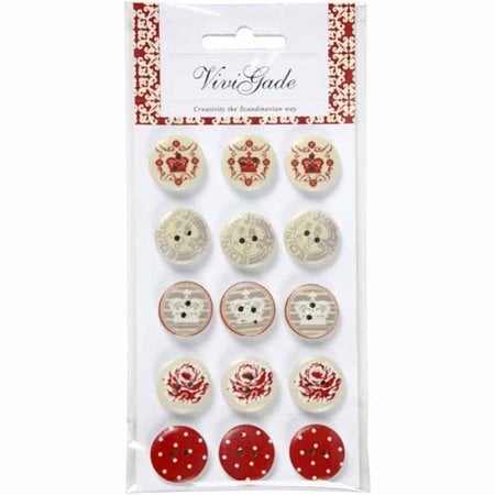 Embellishments / Verzierungen 15 Buttons Designer, tasti di legno con 2 fori e stampe