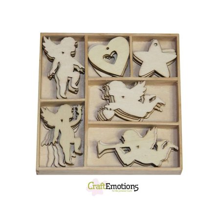 Crealies und CraftEmotions Engel van de vakantie 30 delen in een houten doos !! 10,5 x 10,5 cm