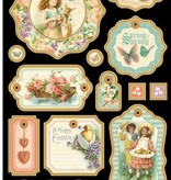 Graphic 45 Chip boards, gestempelde delen, Sweet Sentiments Collection