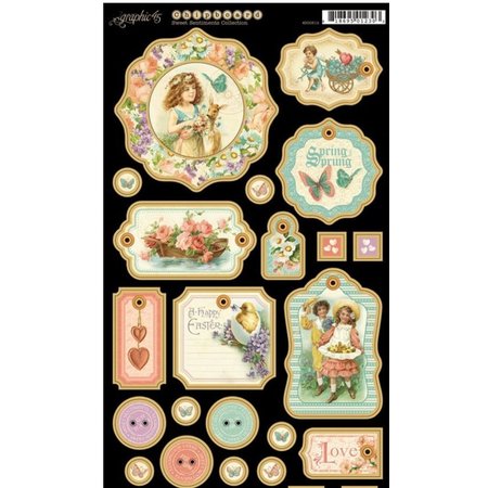 Graphic 45 Chip boards, gestempelde delen, Sweet Sentiments Collection