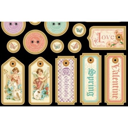 Graphic 45 Chip boards, gestempelde delen, Sweet Sentiments Collection