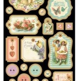 Graphic 45 Chip boards, gestempelde delen, Sweet Sentiments Collection