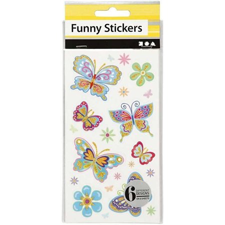 Sticker Funny Stickers, Butterfly, 6 assorted sheets