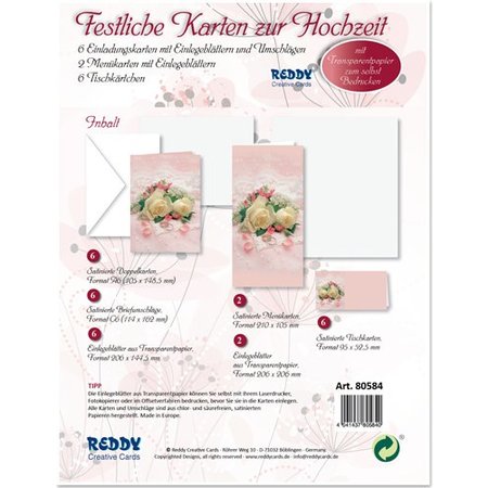 BASTELSETS / CRAFT KITS: Edeles Kartenset zu festliche Anlässe, Eheringe mit weissen Rosen