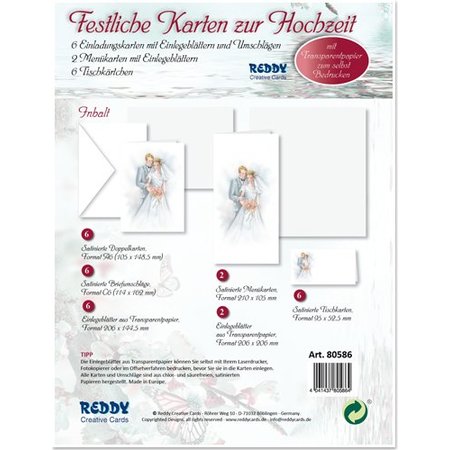 BASTELSETS / CRAFT KITS: Edeles Kartenset zu festliche Anlässe, Brautpaar weiss-blau