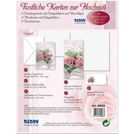 BASTELSETS / CRAFT KITS: Edeles van kaarten aan feestelijke gelegenheden, trouwringen met roze rozen