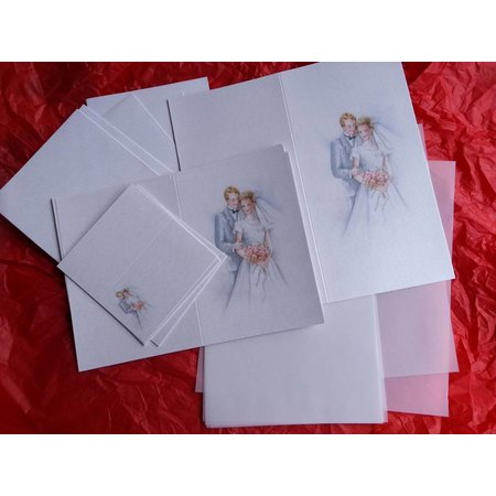 BASTELSETS / CRAFT KITS: Edeles Kartenset zu festliche Anlässe, Brautpaar weiss-blau