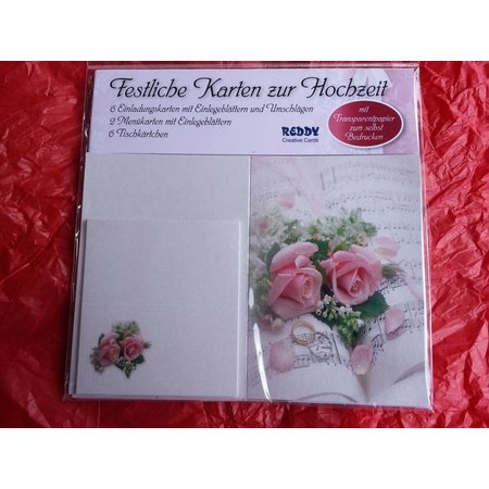 BASTELSETS / CRAFT KITS: Edeles Kartenset zu festliche Anlässe, Eheringe mit rosa Rosen