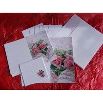 Edeles Kartenset zu festliche Anlässe, Eheringe mit rosa Rosen