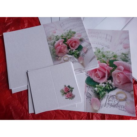 BASTELSETS / CRAFT KITS: Edeles de cartas para ocasiones festivas, anillos de bodas con rosas de color rosa