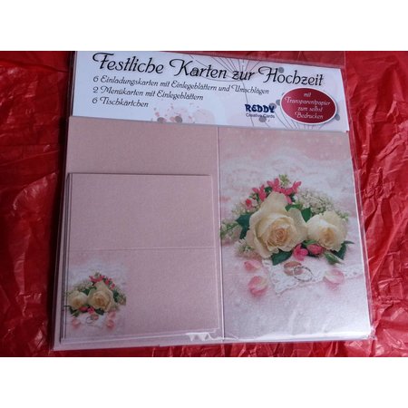 BASTELSETS / CRAFT KITS: Edeles Kartenset zu festliche Anlässe, Eheringe mit weissen Rosen