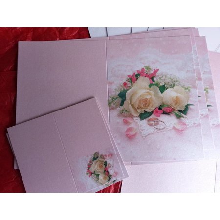 BASTELSETS / CRAFT KITS: Edeles Kartenset zu festliche Anlässe, Eheringe mit weissen Rosen