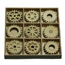Engranajes 30 piezas en una caja de madera !! 10.5 x 10.5 cm
