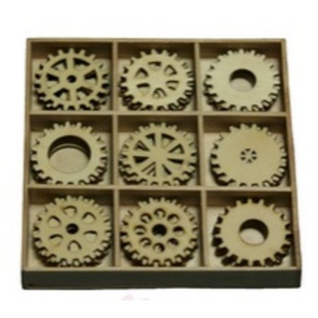 Objekten zum Dekorieren / objects for decorating Ingranaggi 30 parti in una scatola di legno !! 10.5 x 10.5 cm