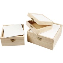3 wooden boxes with cardboard
