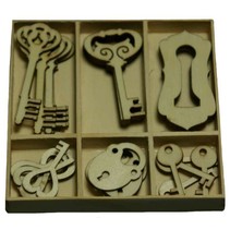 Holzornament Box Schlüssel und Schloss 30 Teile