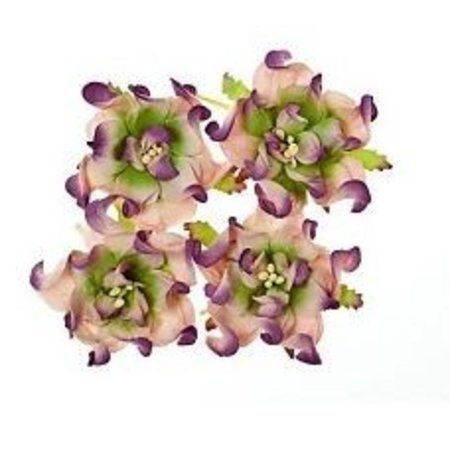 BLUMEN (MINI) UND ACCESOIRES Gardenia 5 cm, 4 pieces, 2 colors, Lilla / green