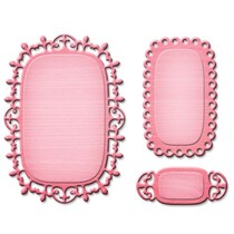 Spellbinders, socos e estampagem de metal estêncil, stencil D-Lites, 3 Labels