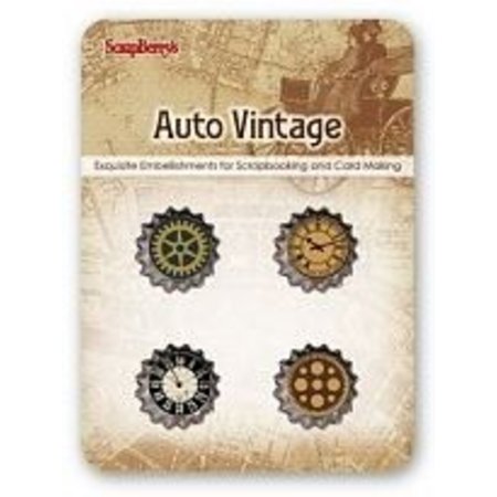Embellishments / Verzierungen ScrapBerry's Set Of Metal Cork Auto Vintage