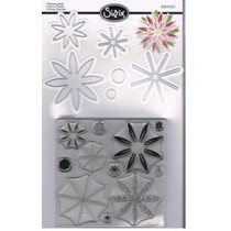 Stampen en Embossing stencil, Sizzix punch Framelits met stempel set bloemen ster 17tlg Set