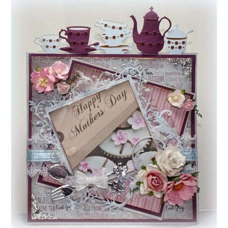 Joy!Crafts und JM Creation Joy Crafts, stamping - and embossing stencil border with coffee service