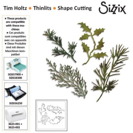 Sizzix Estampillage et gaufrage pochoir, thinlits Sizzix, Ensemble de 4 branches avec des feuilles
